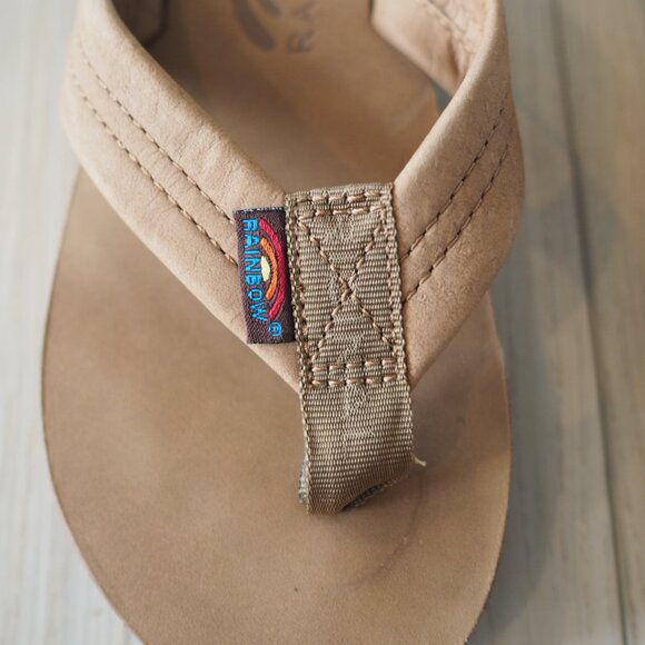 Rainbow Tan Flip Flops Double Layer Premier Leather Arch Support Sz W 5.5-6.5 - Picture 3 of 15